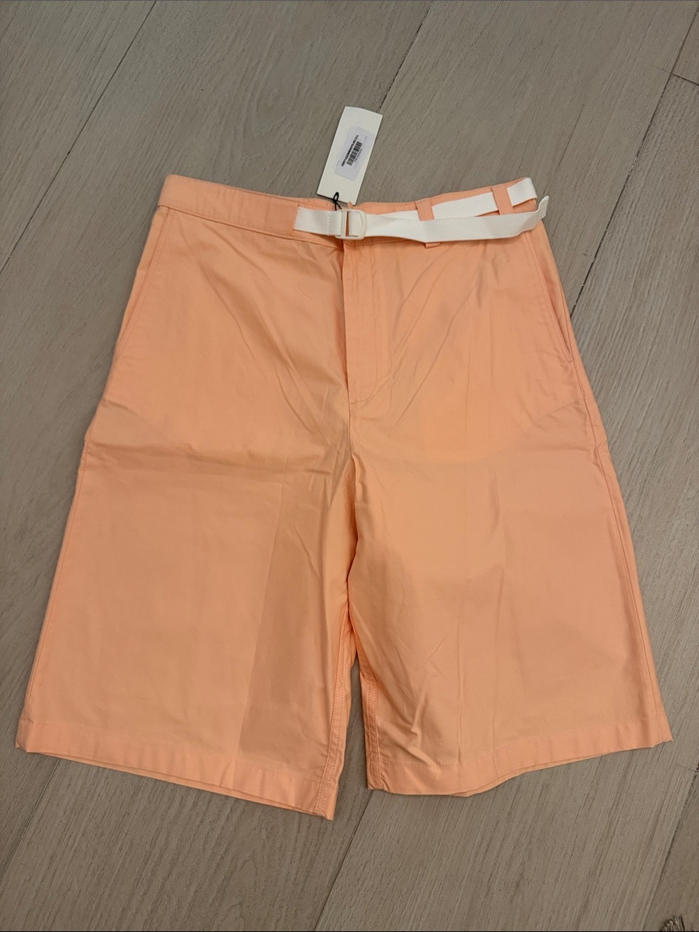 MAISON KITSUNE Peach Flat-Front Shorts with White Webbing Belt